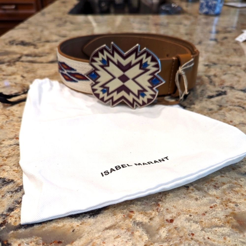 Isabel Marant Ladies Natural/Silver Kaoa D-ring Belt Size: 75 cm